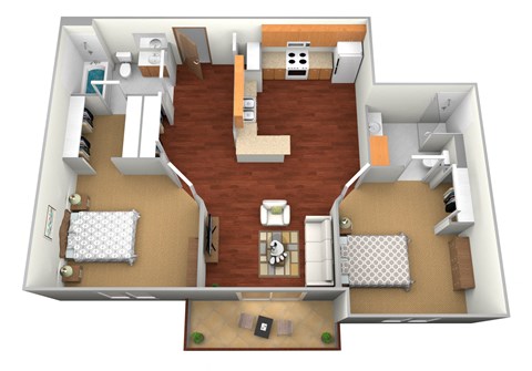 a floor plan of a two bedroom apartment at Northridge Apartments, Pine City, Minnesota